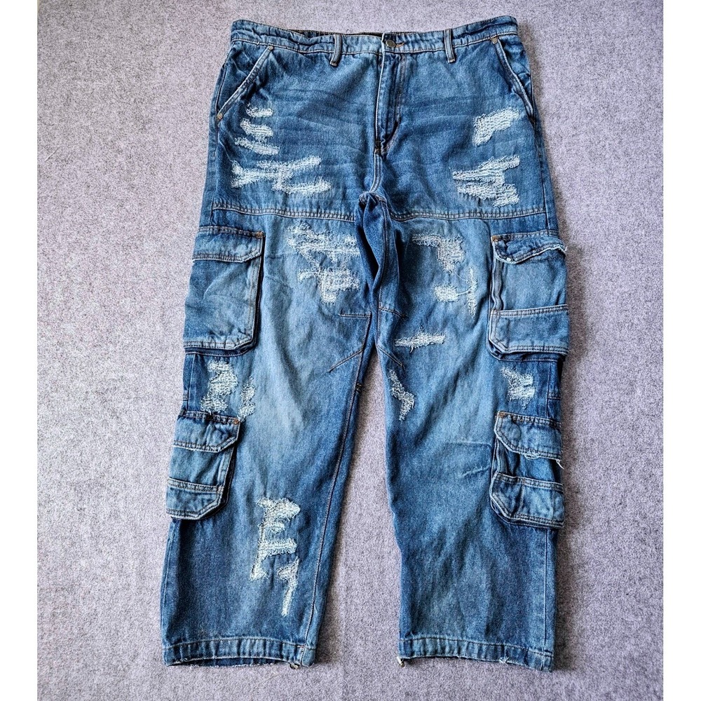 Jordan Craig Brian Legacy Edition Distressed Cargo Jeans Mens 40x32 Blue J81187